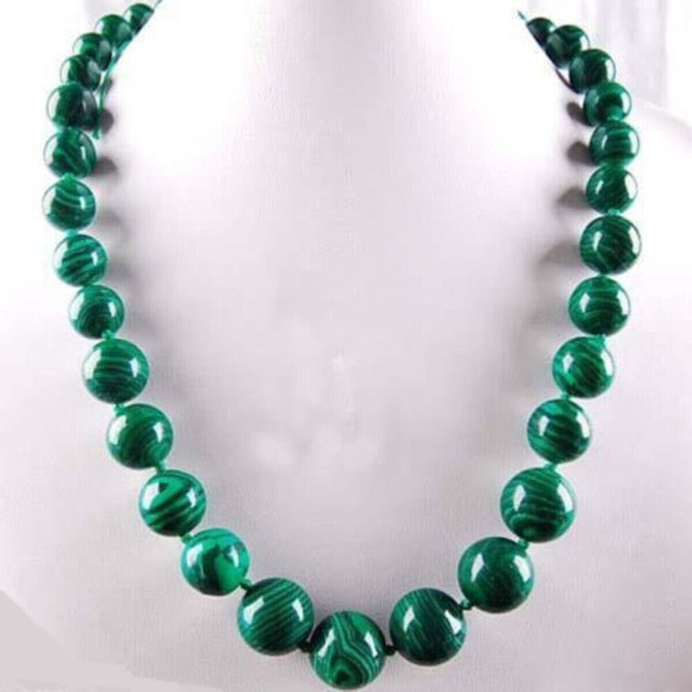 6-14mm Green Gorgouese Synthetic Malachite Gemstone Beads Necklace 18 Inch SG-01